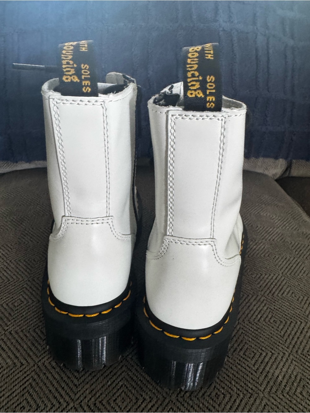 Dr. Martens White Platform Lace-Up Combat Boots with Black Sole - Picture 3 of 5